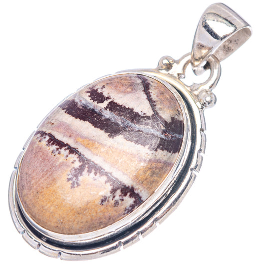 Oval picture jasper stone pendant with .925 sterling silver frame and loop bail.
