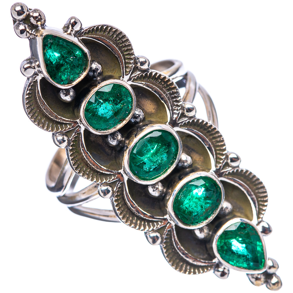 Premium Faceted Zambian Emerald Ring Size 7.75 (.925 Sterling Silver)