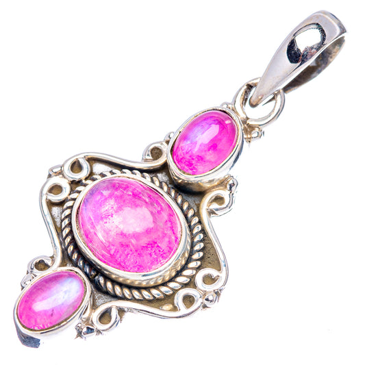 Pink moonstone pendant with three oval pink gemstones and .925 silver bail