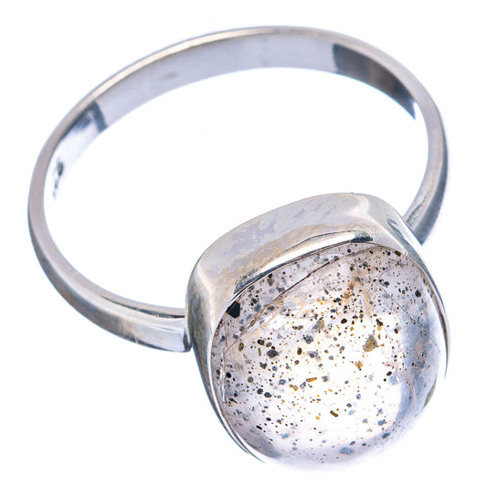 Sterling silver ring showing oval rutilated quartz stone with scattered dark dots