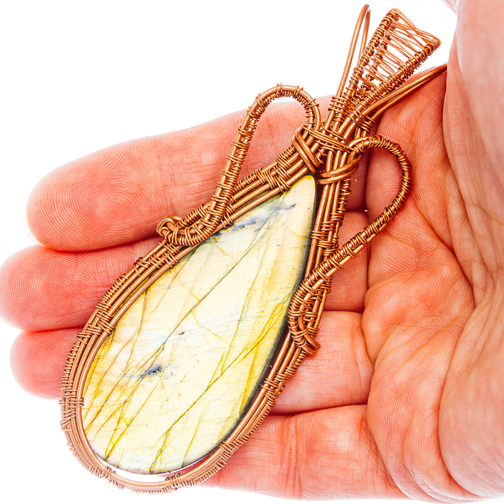 Labradorite Wire Wrap Pendant 3 5/8" (Copper)