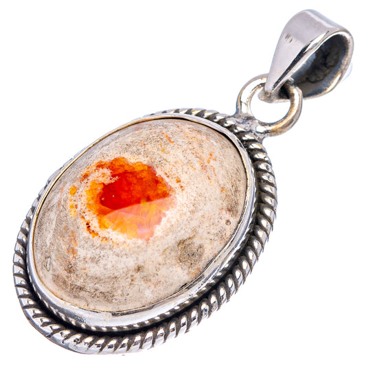 Oval fire opal pendant with rope-edged sterling silver bezel and top bail