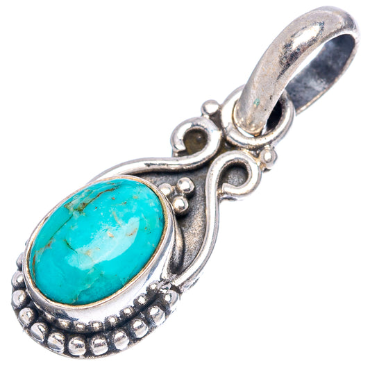 Turquoise oval pendant charm in .925 sterling silver ornate frame and bail