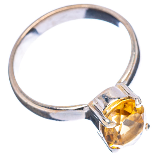 Sterling silver citrine ring with cushion-cut yellow gemstone in prong setting, size 6.75