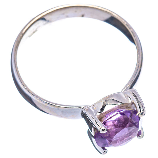 Amethyst faceted gemstone ring, .925 sterling silver band with square bezel setting