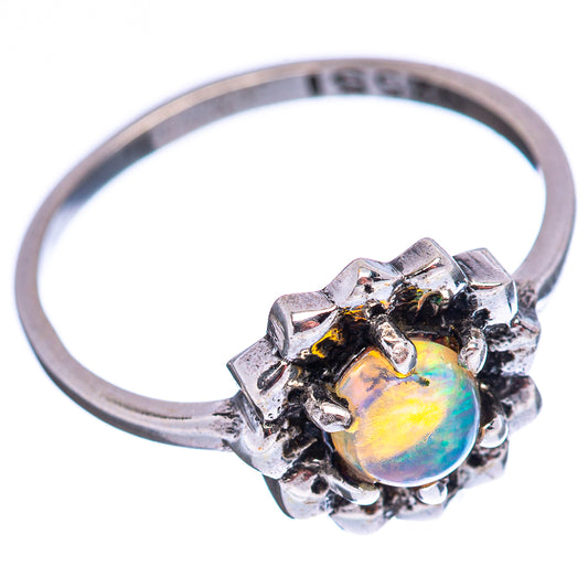 Sterling silver opal cluster ring, round rainbow opal set in scalloped prongs