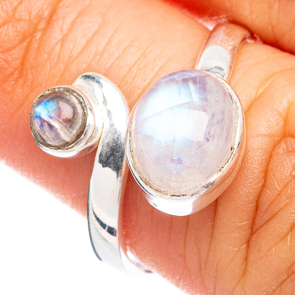 925 sterling silver moonstone ring with oval opalescent center stone and small halo
