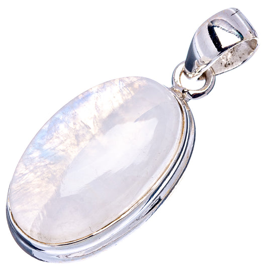 Oval rainbow moonstone pendant in .925 sterling silver, polished bezel and bail