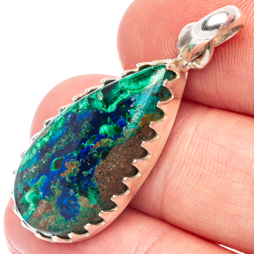 Malachite In Chrysocolla Pendant 1 1/2" (925 Sterling Silver) P44516