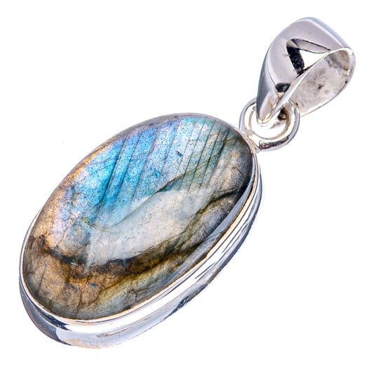 Oval labradorite cabochon pendant with .925 sterling silver bail and bezel setting