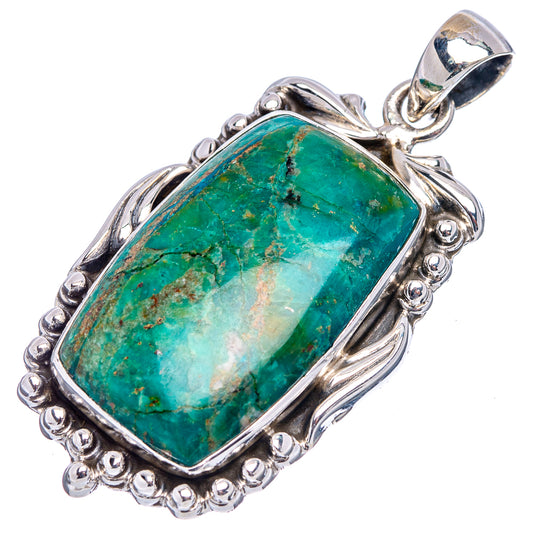 Rectangular chrysocolla pendant in .925 silver with green stone and loop bail