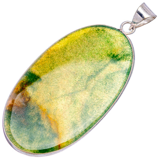 Green aventurine oval pendant with silver-plated bail, light green stone with yellow flecks