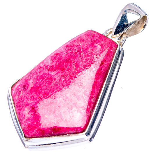 Thulite pendant .925 sterling silver with faceted bail, pink rectangular stone