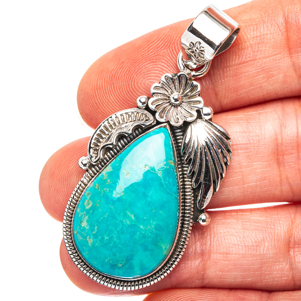 Exclusive Southwestern Style Kingman Turquoise Pendant 1 7/8" (.925 Sterling Silver)