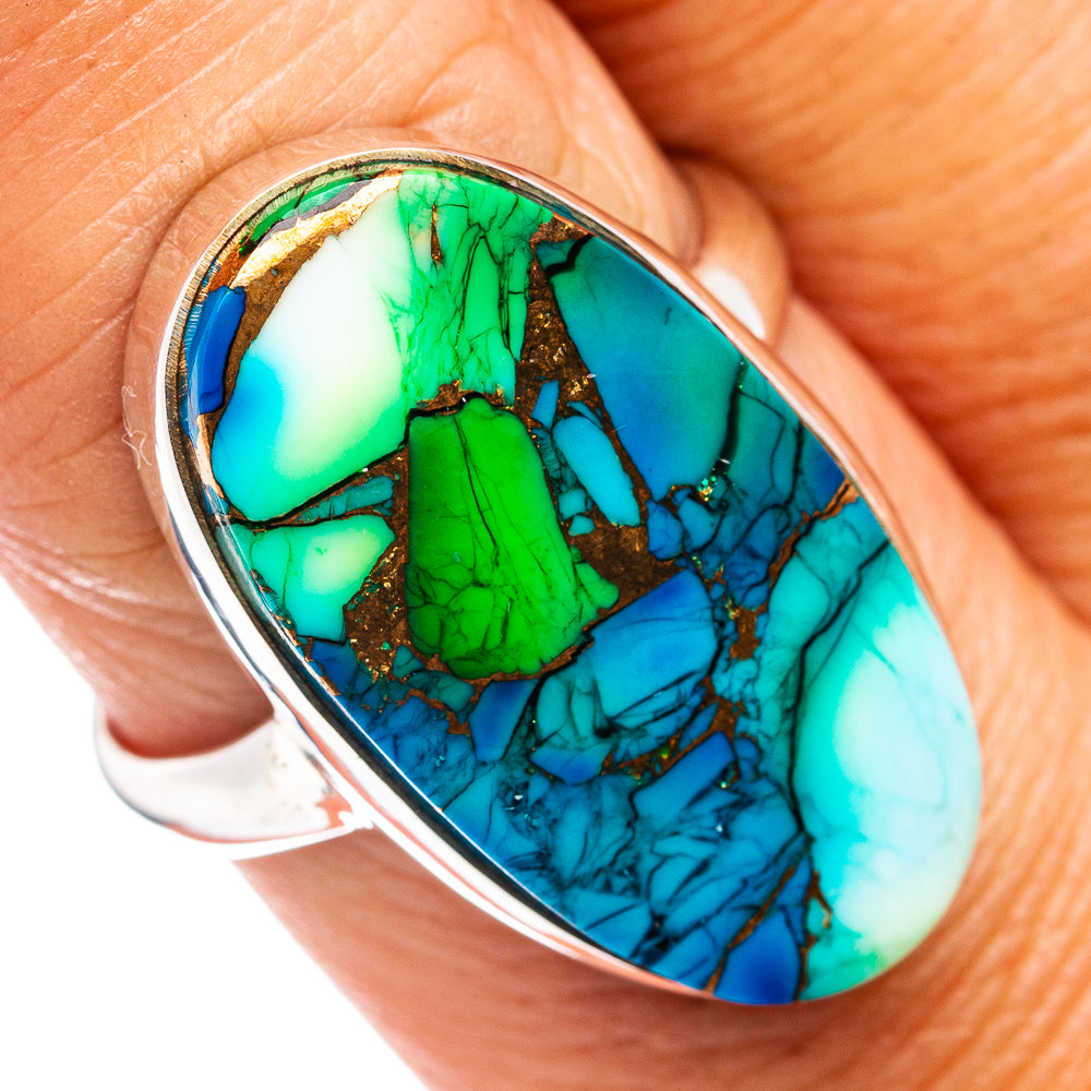 Premium Peacock Dahlia Turquoise Ring Size 8 Adjustable (.925 Sterling Silver)
