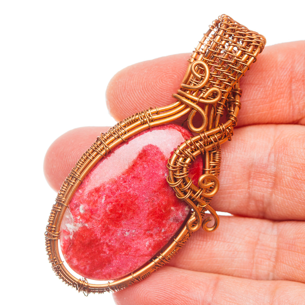 Rhodonite Wire Wrap Pendant 2 1/2" (Copper)