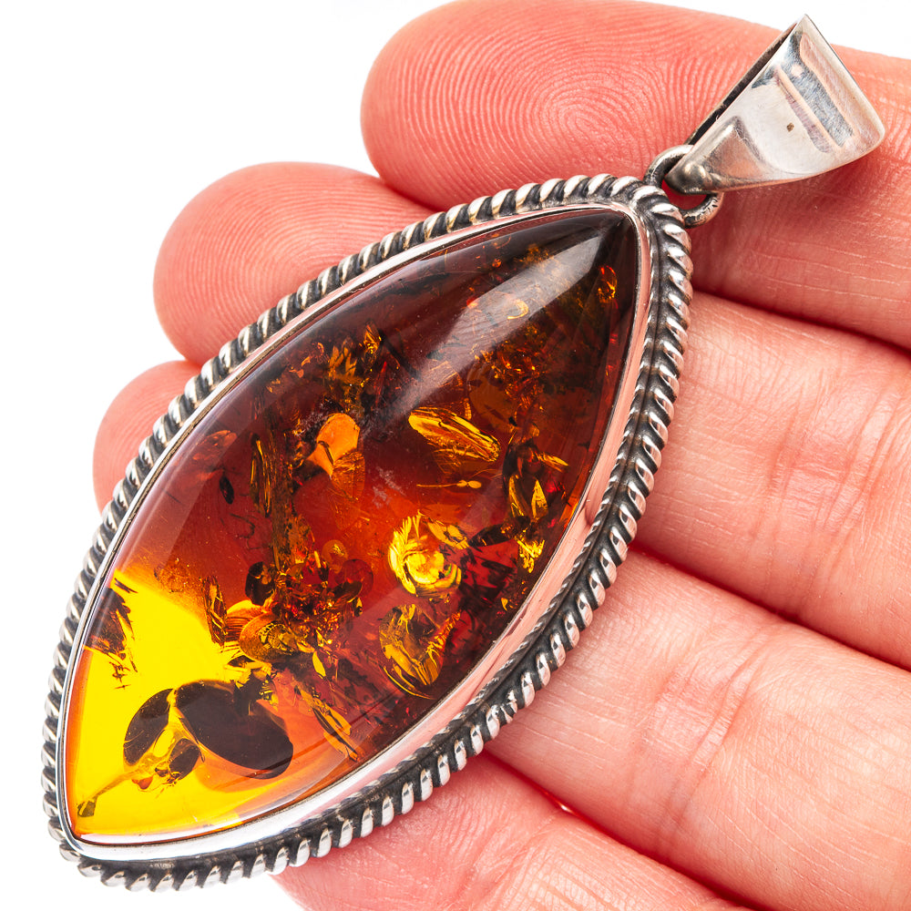 Huge Baltic Amber 925 Sterling Silver Pendant 2 5/8" (925 Sterling Silver) P43693