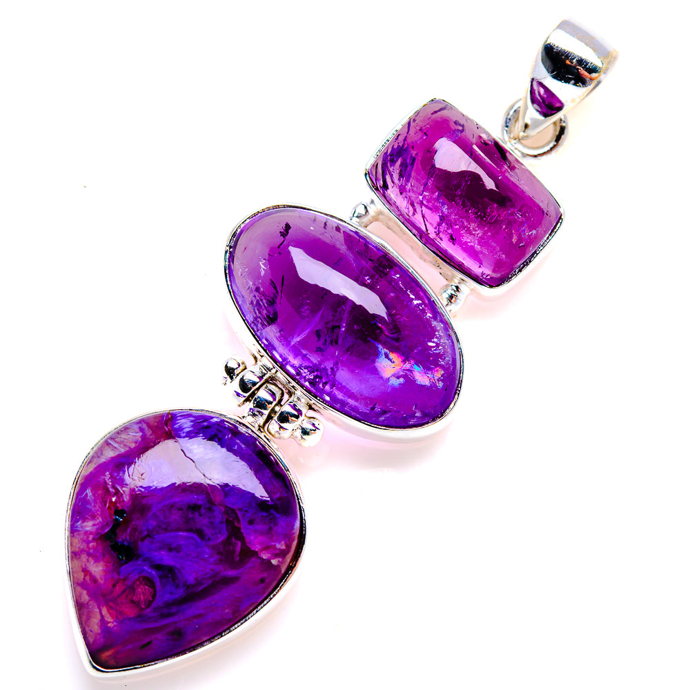 Charoite, Amethyst Pendant 2 1/2" (925 Sterling Silver) PD38109