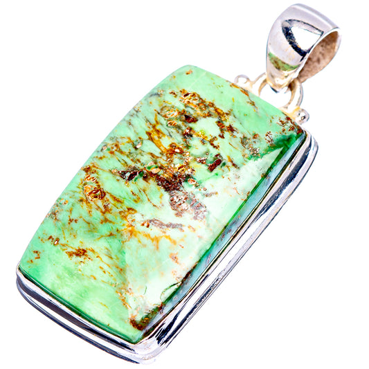 Rectangular variscite pendant with green-turquoise stone and 925 sterling silver bail
