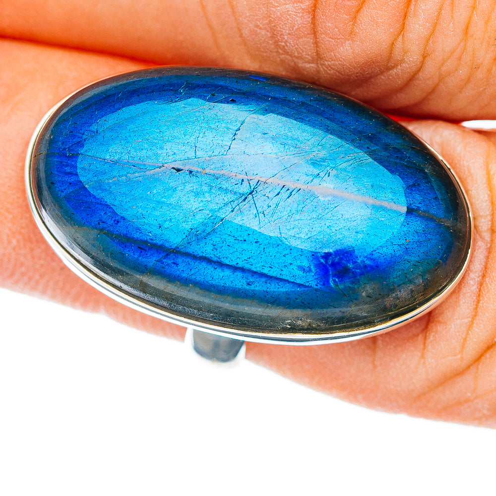 Premium Labradorite Ring Size 5.5 Adjustable (.925 Sterling Silver)