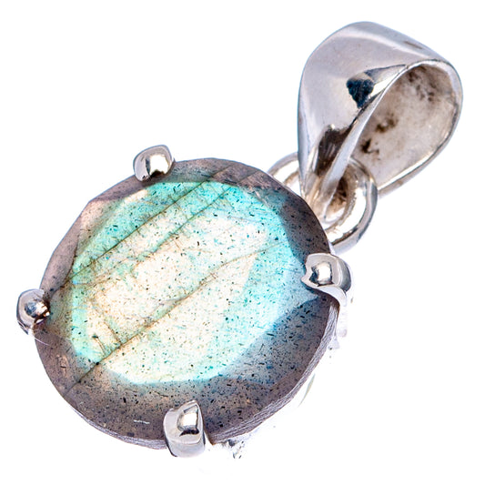 Oval labradorite pendant charm with iridescent stone, silver prong setting and bail