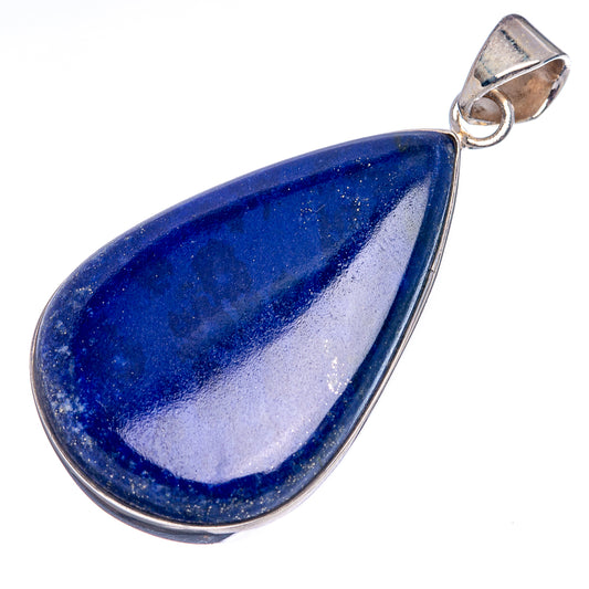 Lapis lazuli teardrop pendant with silver bezel and bail, glossy blue stone