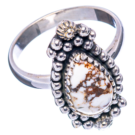 Sterling silver teardrop jasper ring, side view with beaded frame and open band