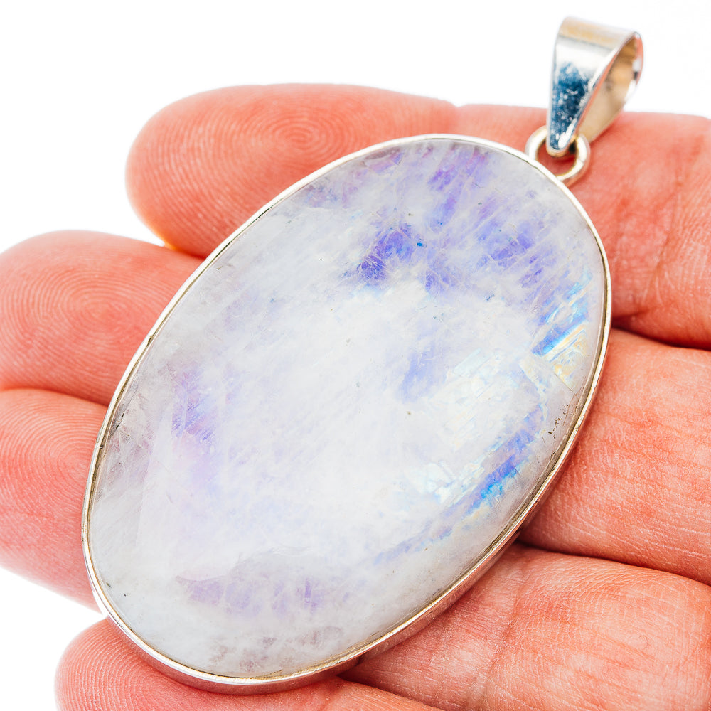 Huge Premium Rainbow Moonstone Pendant 2 3/8" (.925 Sterling Silver)
