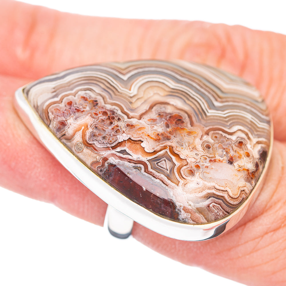 Large Premium Crazy Lace Agate Ring Size 6 Adjustable (.925 Sterling Silver)