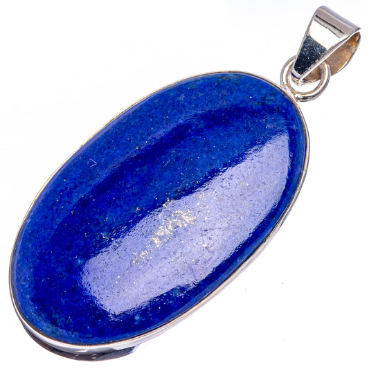 Oval lapis lazuli pendant with blue stone and silver bail, polished .925 bezel