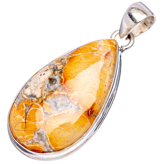 Jasper teardrop pendant, .925 sterling silver, marbled yellow and gray stone