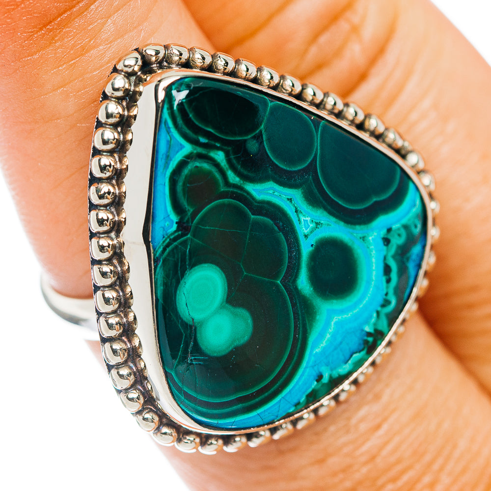 Teardrop turquoise-green gemstone ring with beaded German silver border