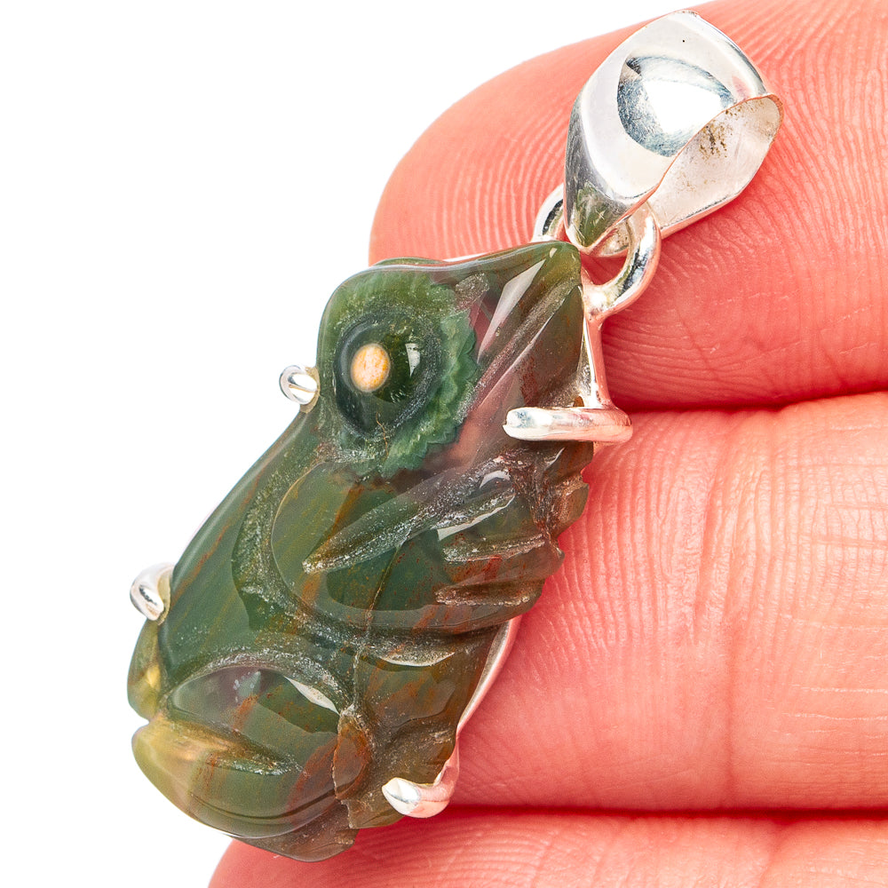 Ocean Jasper Frog Pendant 1 3/8" (.925 Sterling Silver)