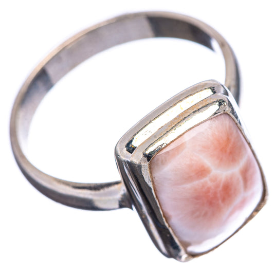 Pink natrolite ring, .925 sterling silver square bezel with pink cabochon and rounded shank