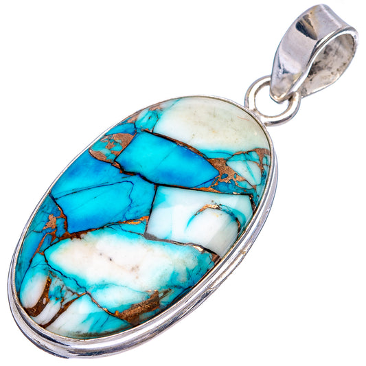 Turquoise and white oval pendant with .925 sterling silver frame and loop bail