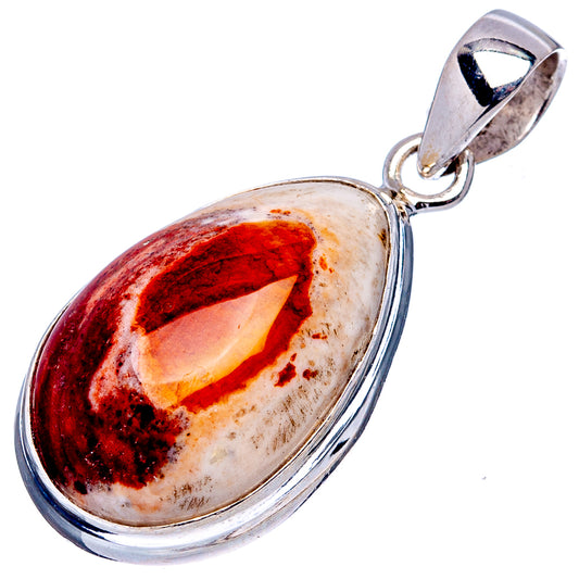 Oval fire opal pendant with sterling silver bezel, red and orange marbled stone drop bail