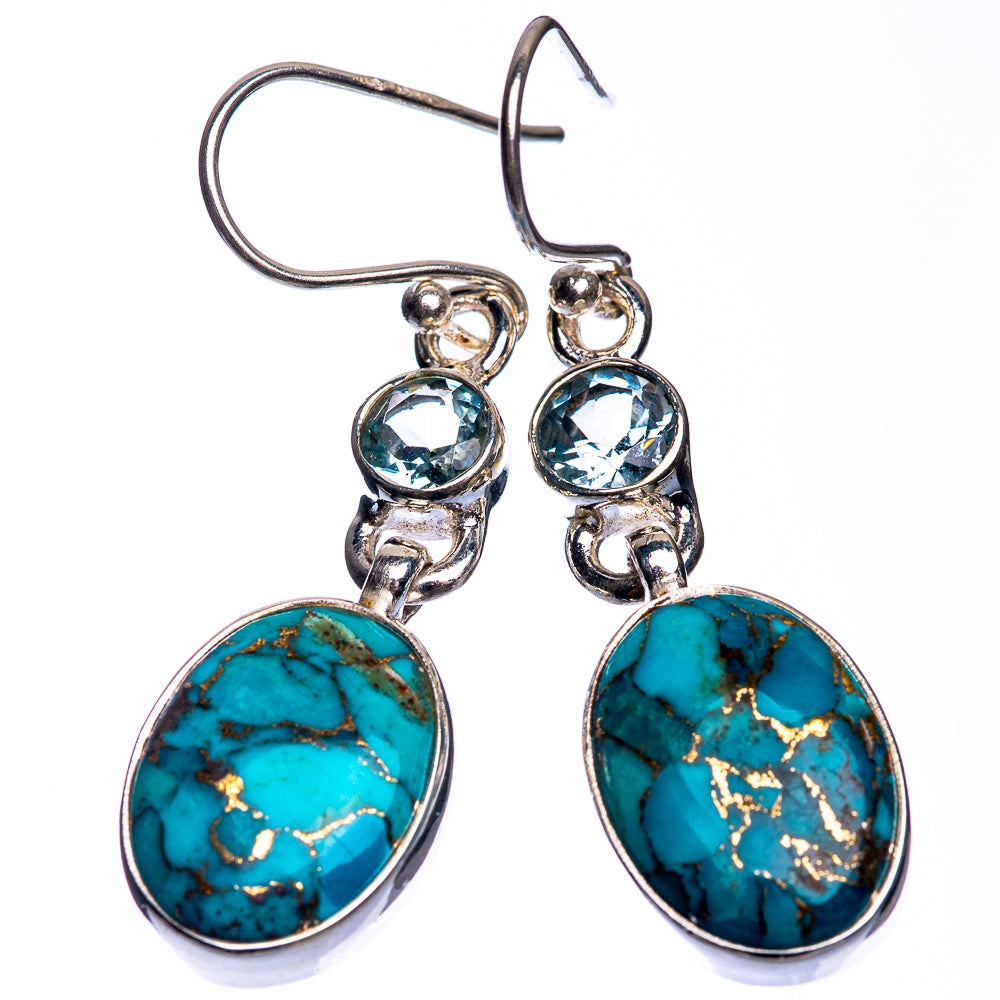 Blue Copper Composite Turquoise, Blue Topaz Earrings 1 5/8" (925 Sterling Silver) E432639