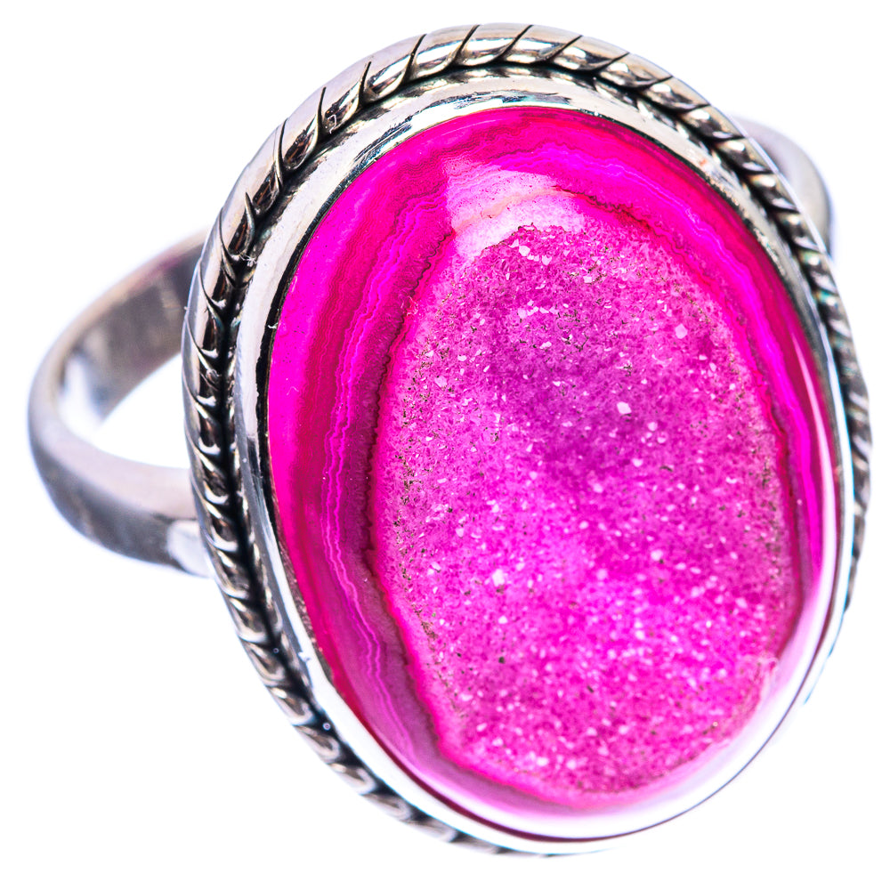 Large Pink Quartz Druzy Ring Size 13.5 (925 Sterling Silver) R143038