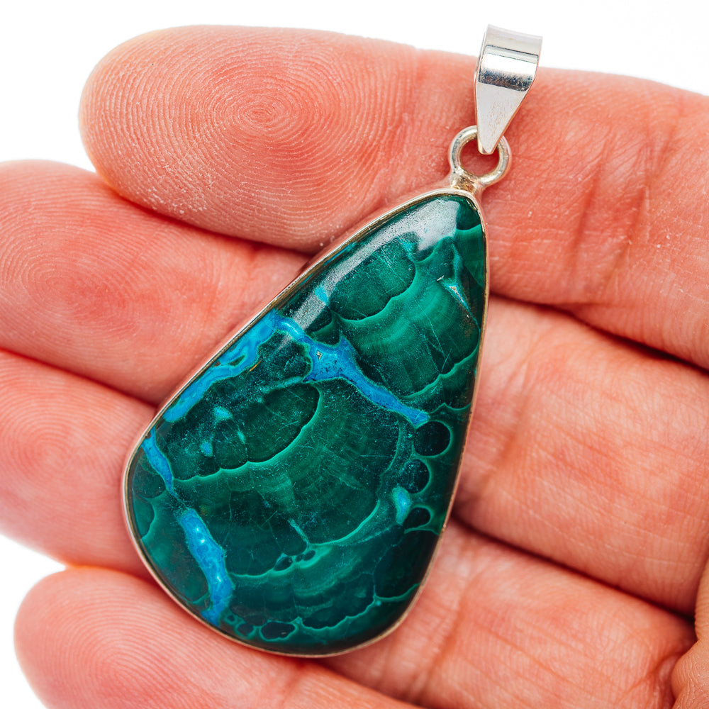Premium Malachite In Chrysocolla Pendant 2" (.925 Sterling Silver)