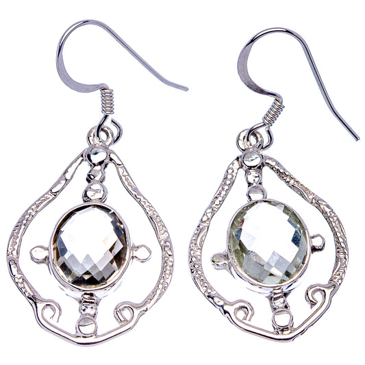 Sterling silver teardrop drop earrings, faceted oval gemstone in ornate frame