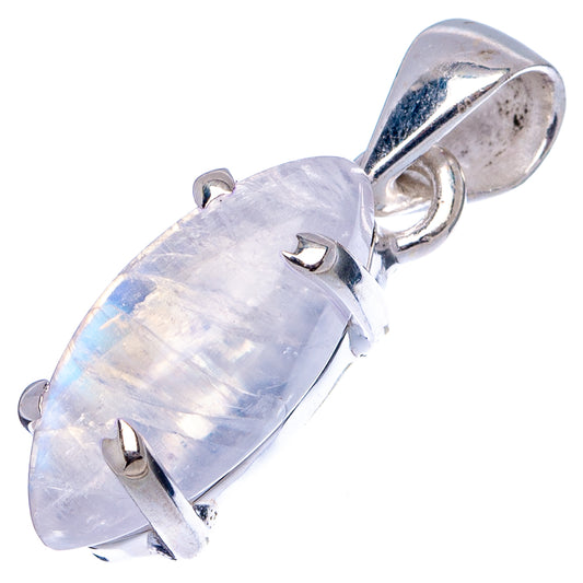 Sterling silver moonstone pendant with oval rainbow-luster cabochon and prong settings