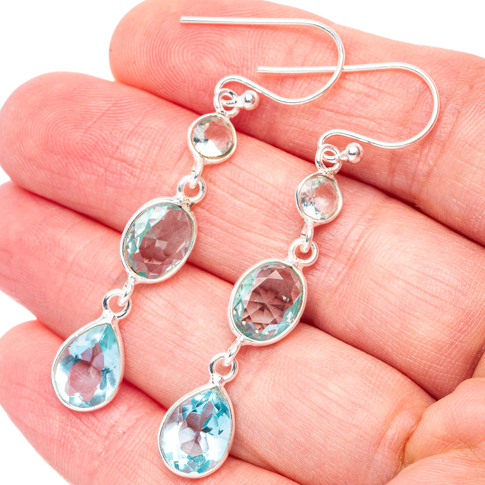 Blue Topaz Earrings 2 1/8" (925 Sterling Silver) E2913