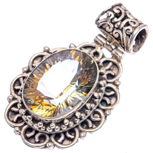 Sterling silver oval topaz pendant, yellow-gold gemstone in swirling filigree frame