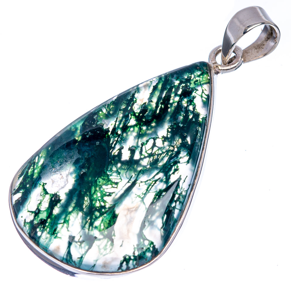 Premium Green Moss Agate Pendant 1 7/8" (.925 Sterling Silver)