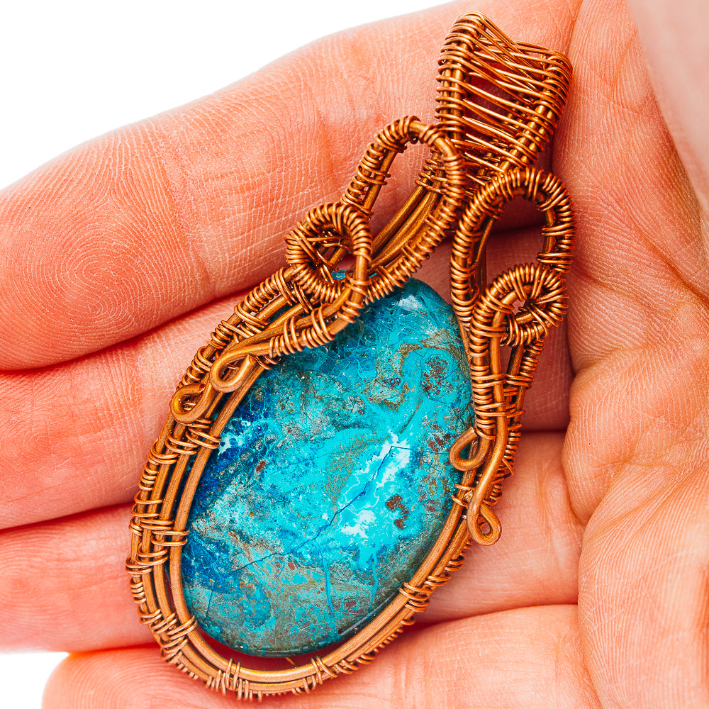Shattuckite Wire Wrap Pendant 2 3/8" (Copper)