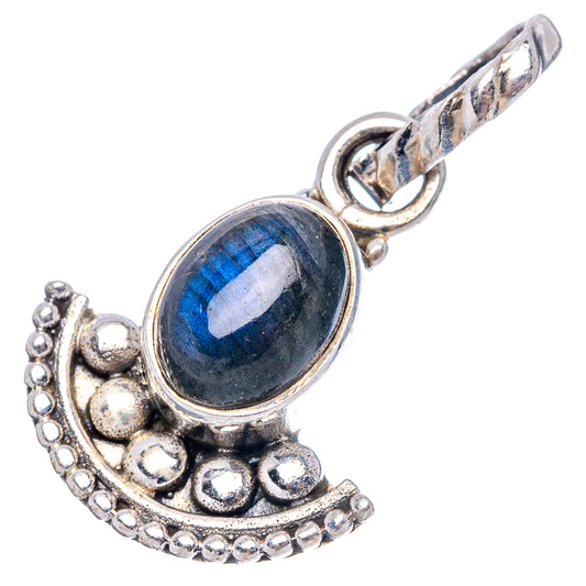 Labradorite oval drop pendant, .925 sterling silver crescent border and bail