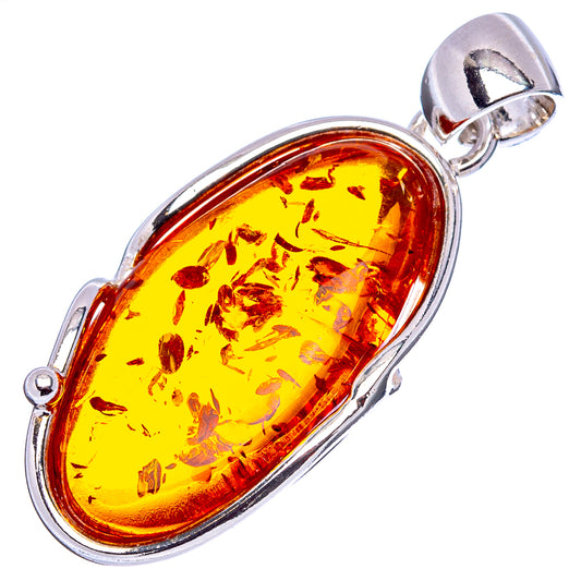 Oval Baltic amber pendant with .925 sterling silver setting and bail, golden orange cabochon.
