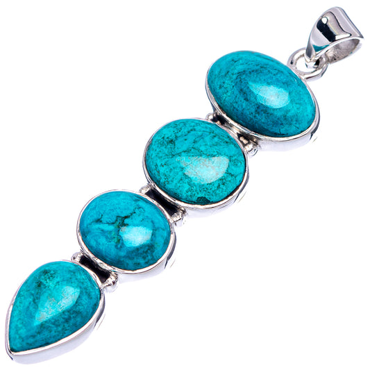 Chrysocolla cabochon pendant with turquoise oval stones and .925 sterling silver bail