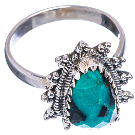 Oval turquoise .925 sterling silver ring, wide band with decorative crown-like frame
