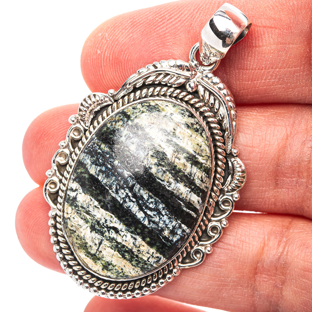 Premium Southwestern Style Green Swiss Opal Pendant 1 7/8" (.925 Sterling Silver)